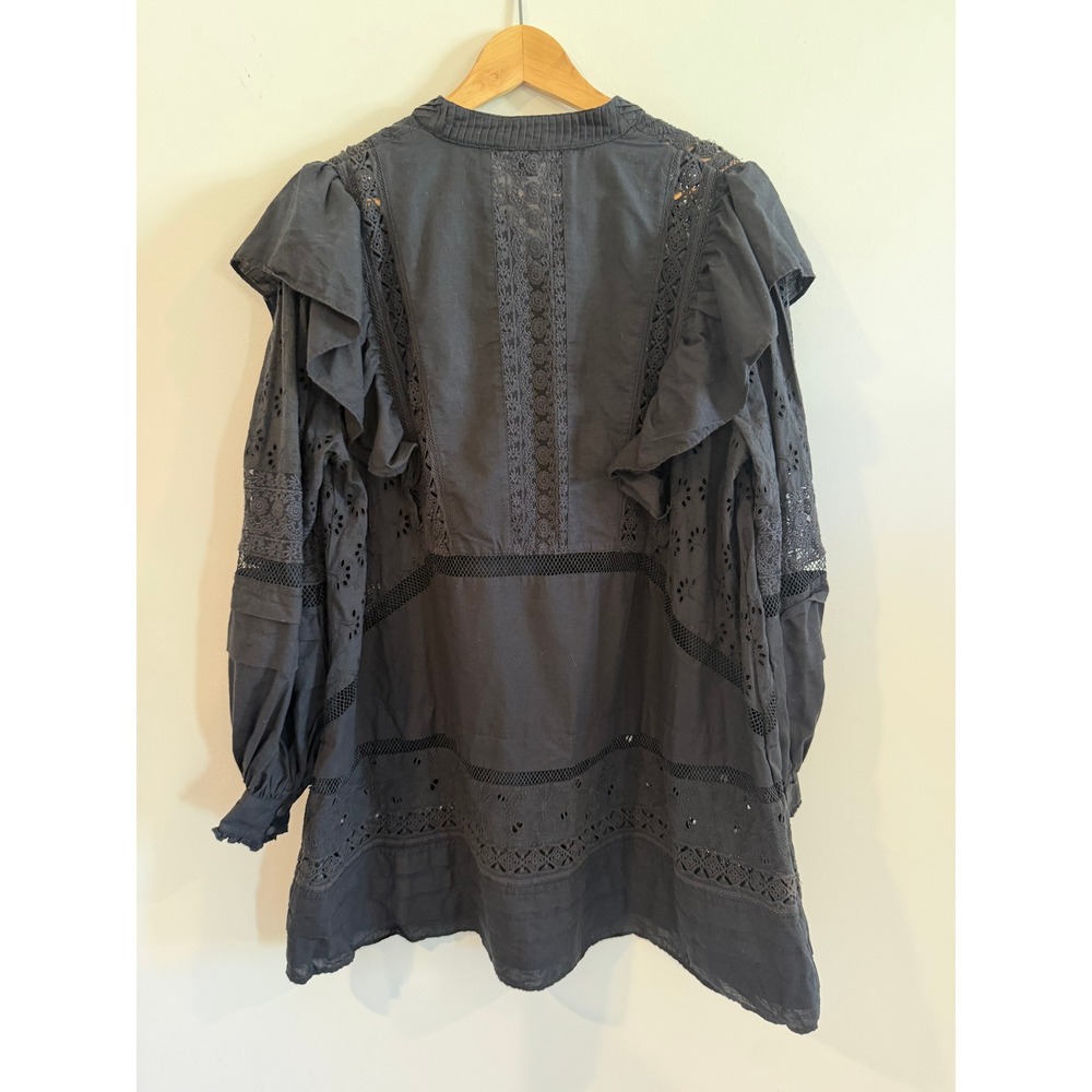 All Saints Prim Broderie Dress Black Eyelet Lace Ruffle Mini US 6 - Picture 9 of 12